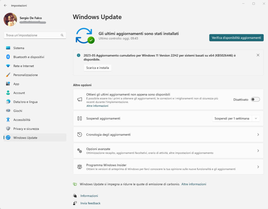 Verifica disponibilità aggiornamenti di Windows 11